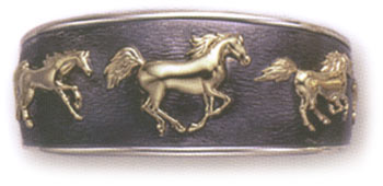 Sterling Silver Cuff Bracelet w/ 14KT Gold Running Horses