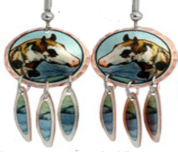 Painted Feathers Horse Earrings