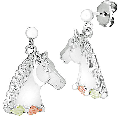 Sterling Silver/ Black Hills Gold Horsehead Post Earrings