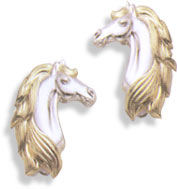 Sterling Silver Arabian Horse Head Earrings w/ 14KT Gold Mane