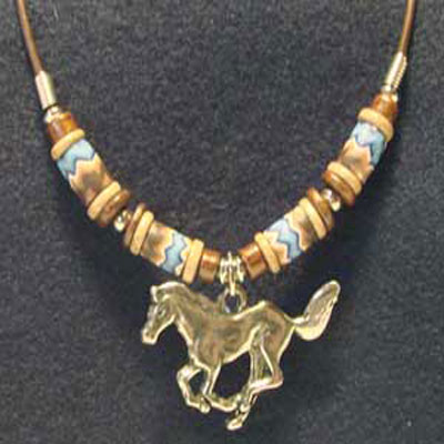  Pewter Running Horse with Beads Pendant 