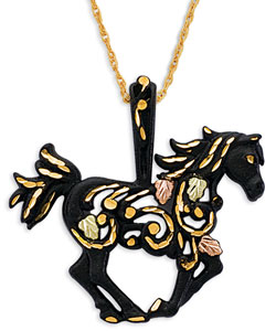 Sterling / Black Running Horse Pendant