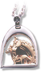 Sterling Silver and 14KT Gold Mare & Foal Pendant in an English Stirrup