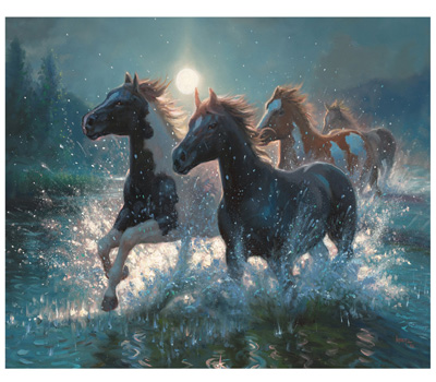 Horses/Water Lighted Art