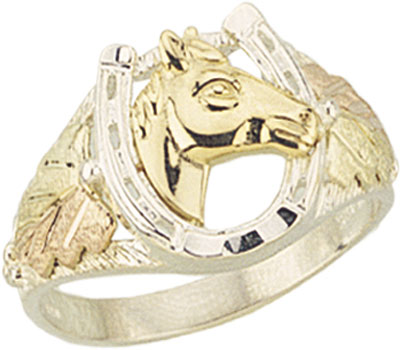 Sterling Silver Black Hills Gold Mens Horseshoe Ring 
