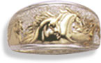 Sterling Silver Ring w/ 4 Flowing Mane Horses in 14KT Gold