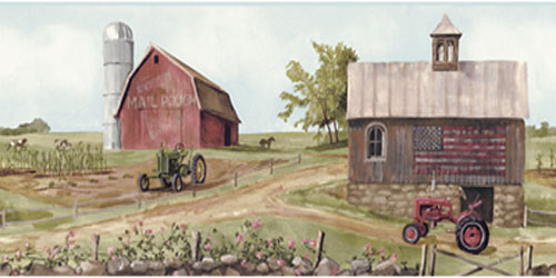 Wallpaper Border - Tractor and Barn