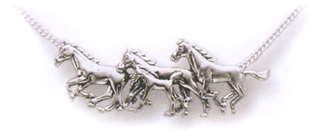 Sterling Silver 4 Mustangs Pendant