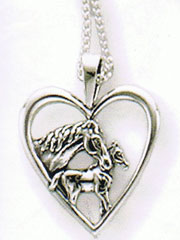 Sterling Silver Mare Foal Heart Pendant